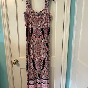 Sandra Darren Pink and Black Paisley Maxi Dress
